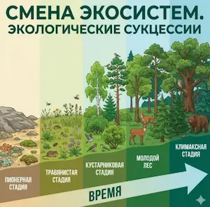 смена экосистем сукцессии первичная и вторичная